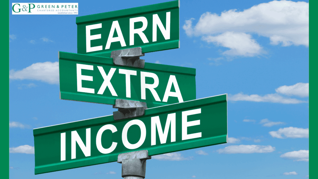 side hustle tax in the uk - a signpost saying 'earn extra income' white letters on a green background